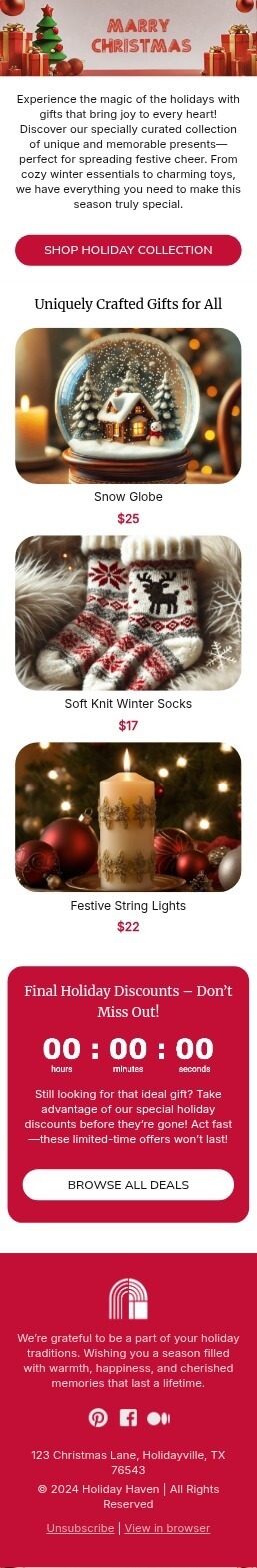 Holiday Cheer Alert email template for mobile